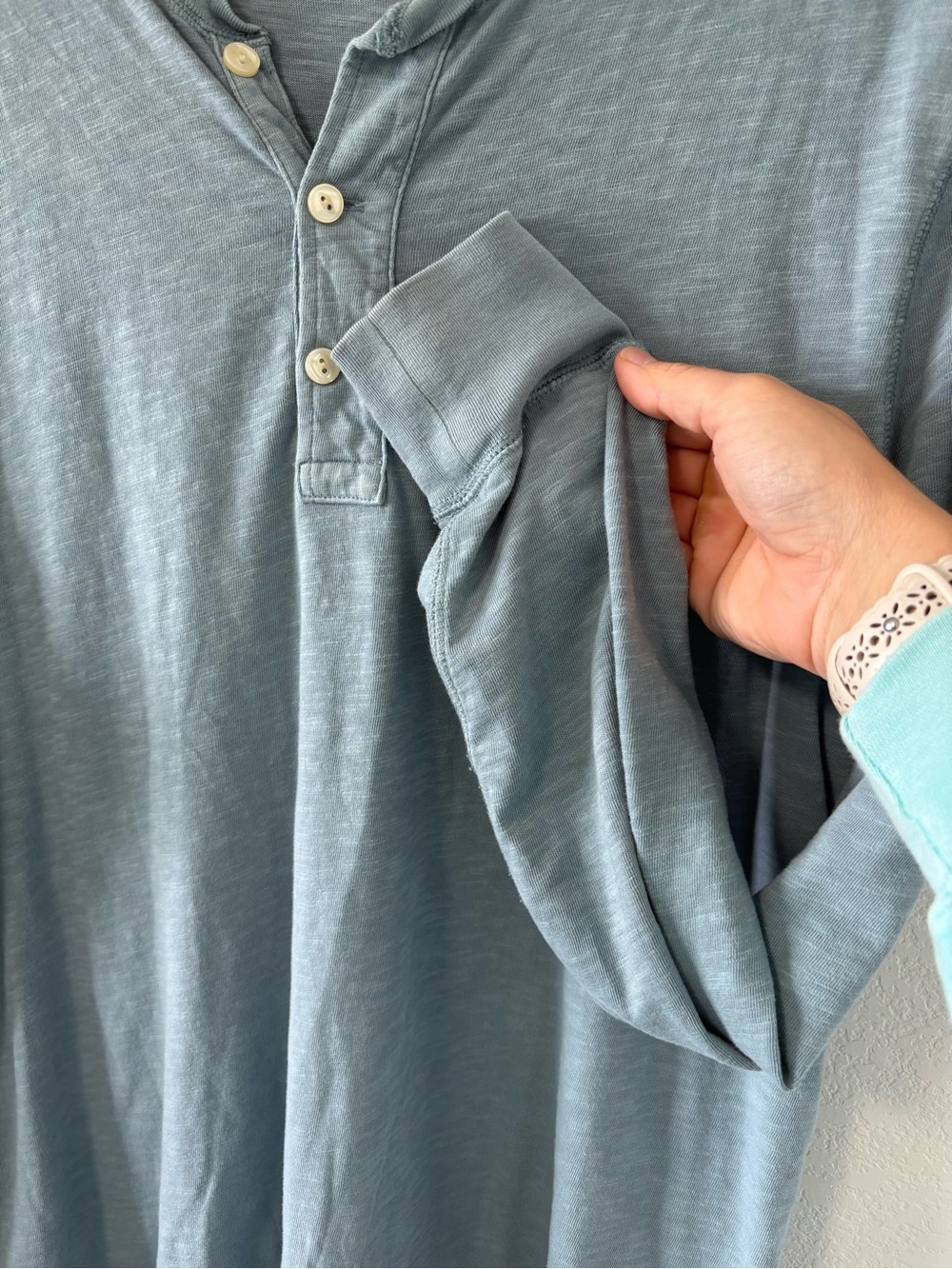 J.Crew Mercantile Blue Slub Cotton Henley Long Sleeve Shirt Size Large - Picture 5 of 8